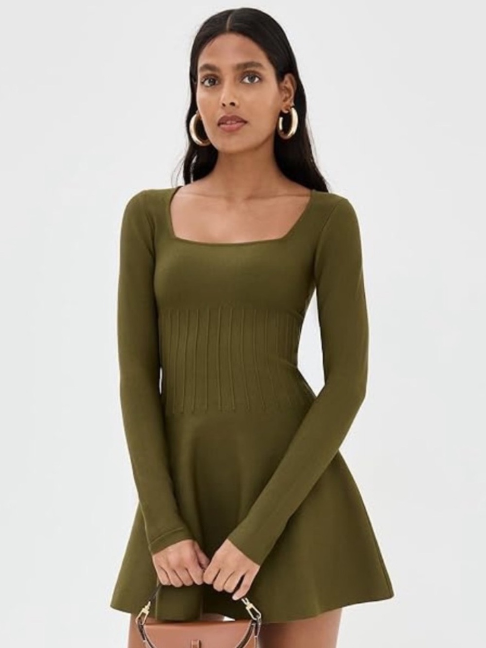 NWT Staud Dress Deora Mini Knit Fit & Flare in Sergeant Green
